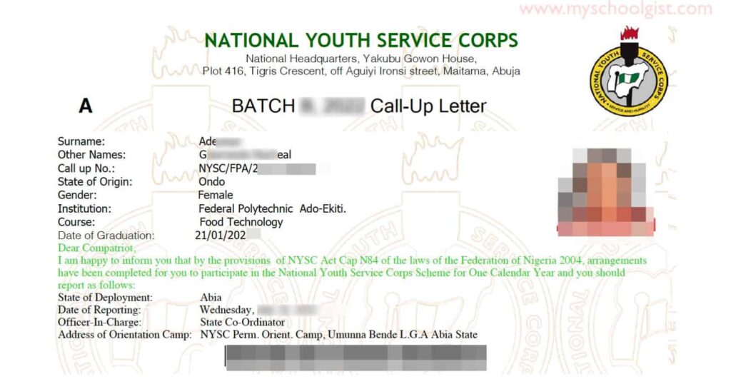 call-up letter,